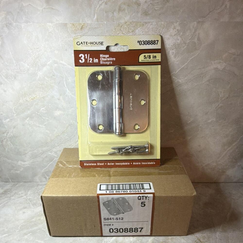 Gatehouse 3.5 in Polished Stainless Steel Radius Door Hinges Pack of 5 S841-512